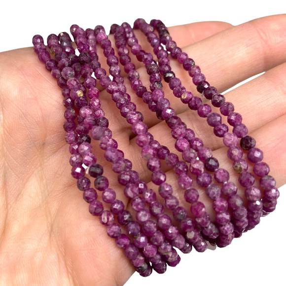 3mm Ruby Beaded Stretch Bracelet Natural Raw Genuine Stone Gemstone Faceted - Picture 5 of 9